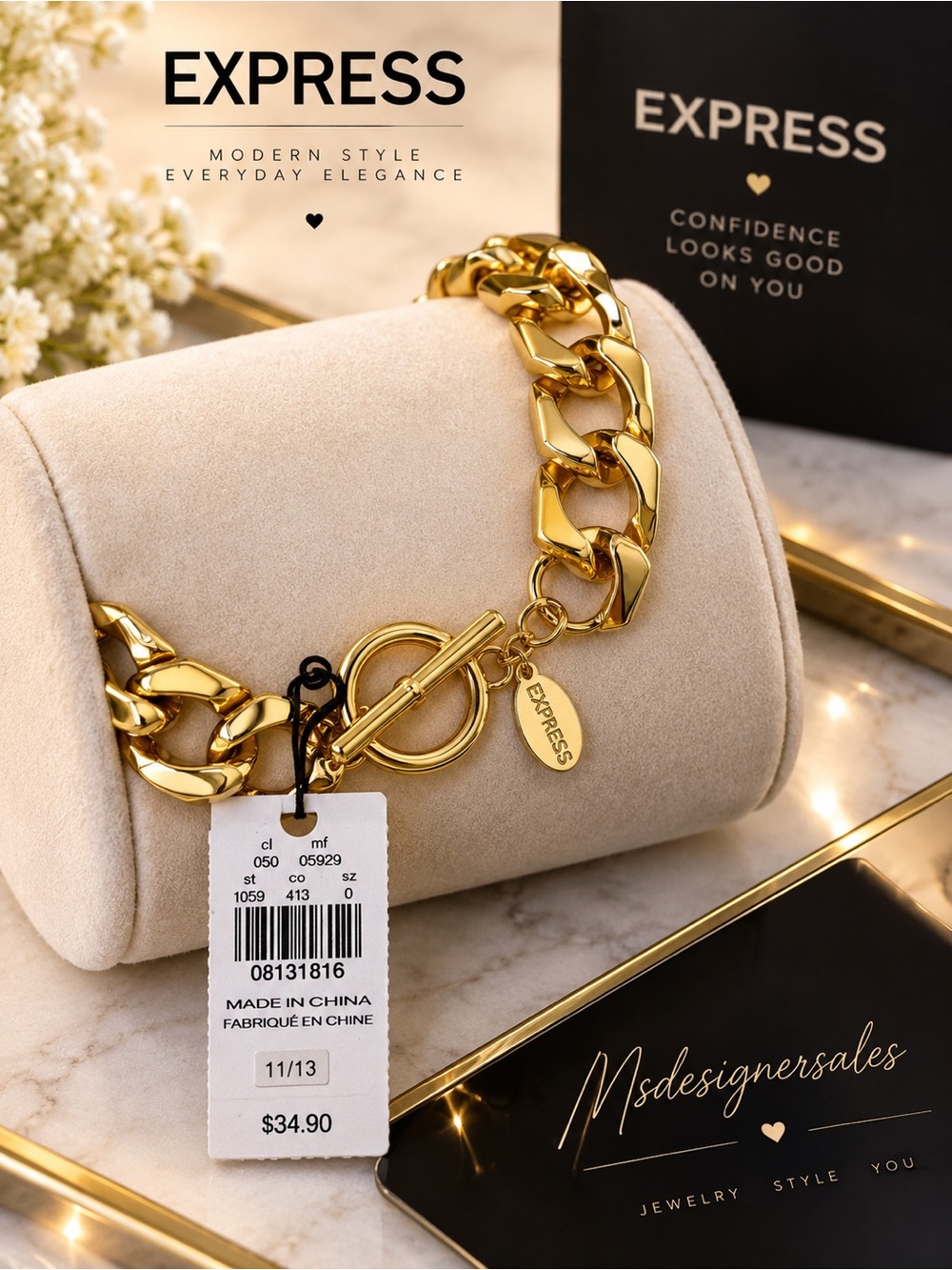 Express Gold Chunky Chain Bracelet with Toggle Clasp